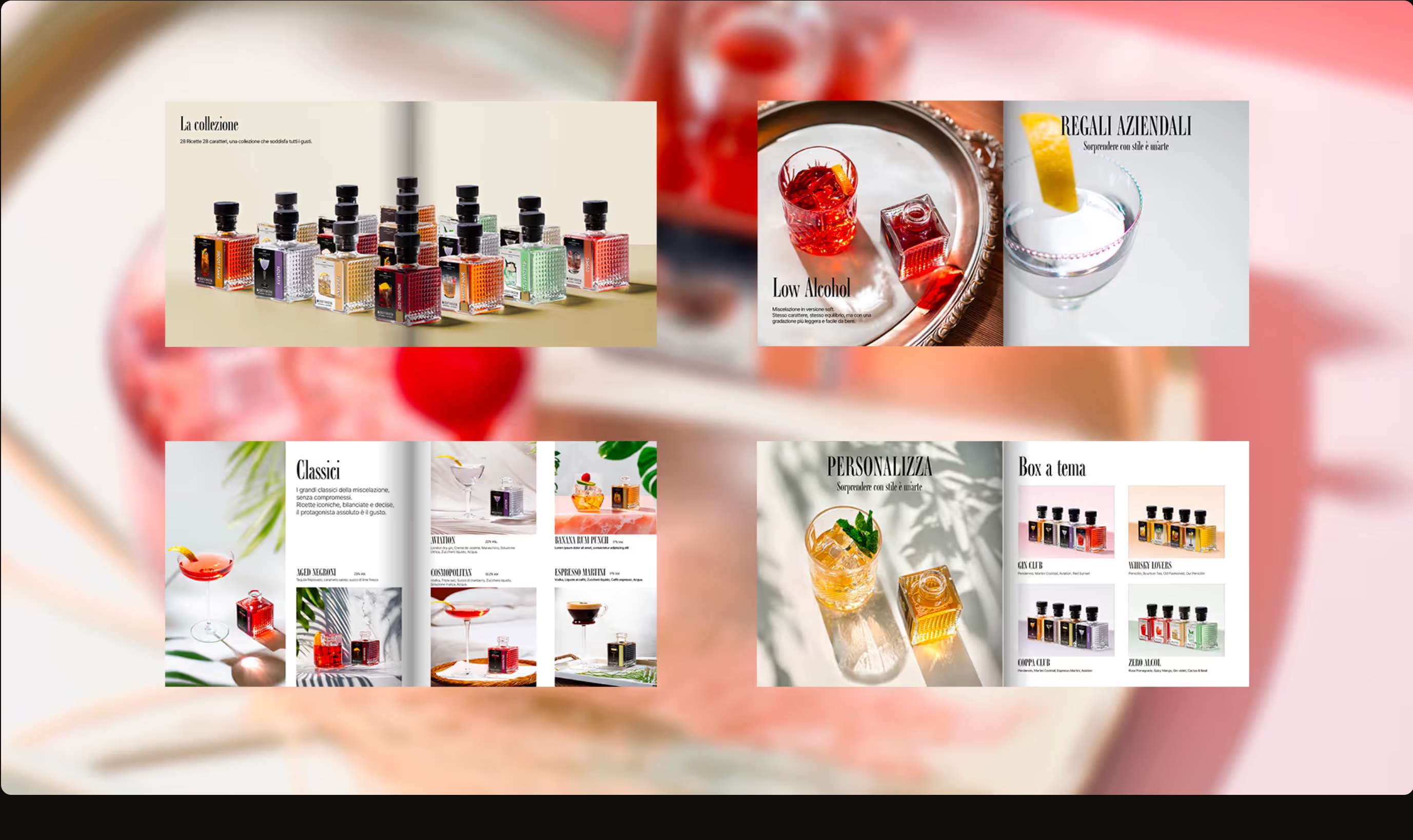 Impaginazione del catalogo Craft Cocktail e immagini di prodotto