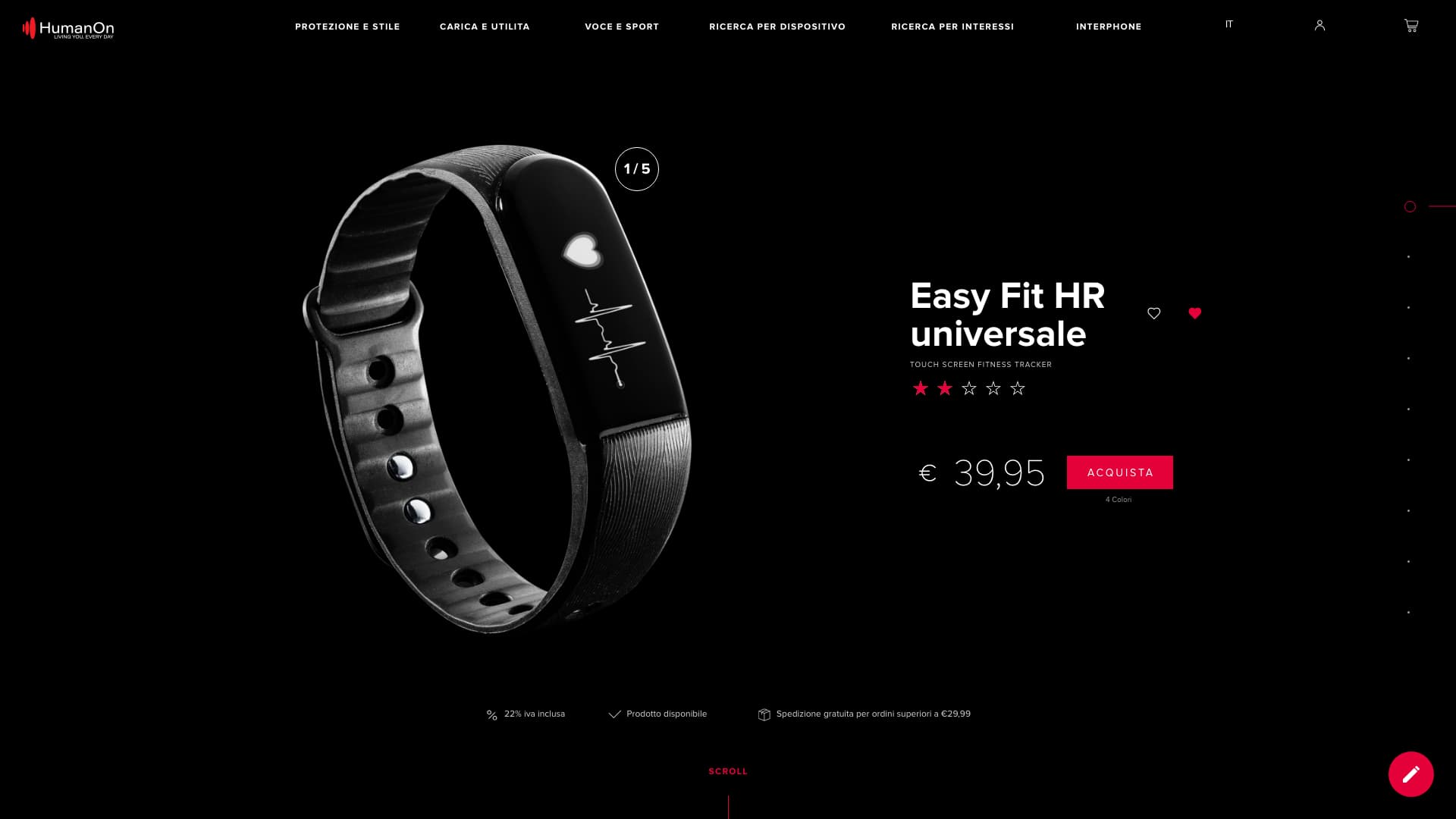 Pagina prodotto Human On con smartwatch Easy Fit HR nero