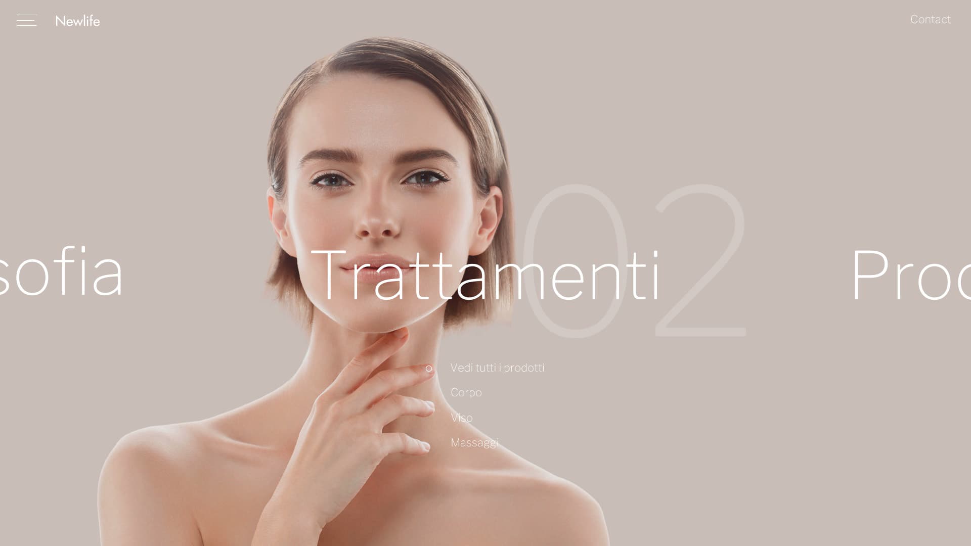 Newlife homepage featuring a skincare treatment