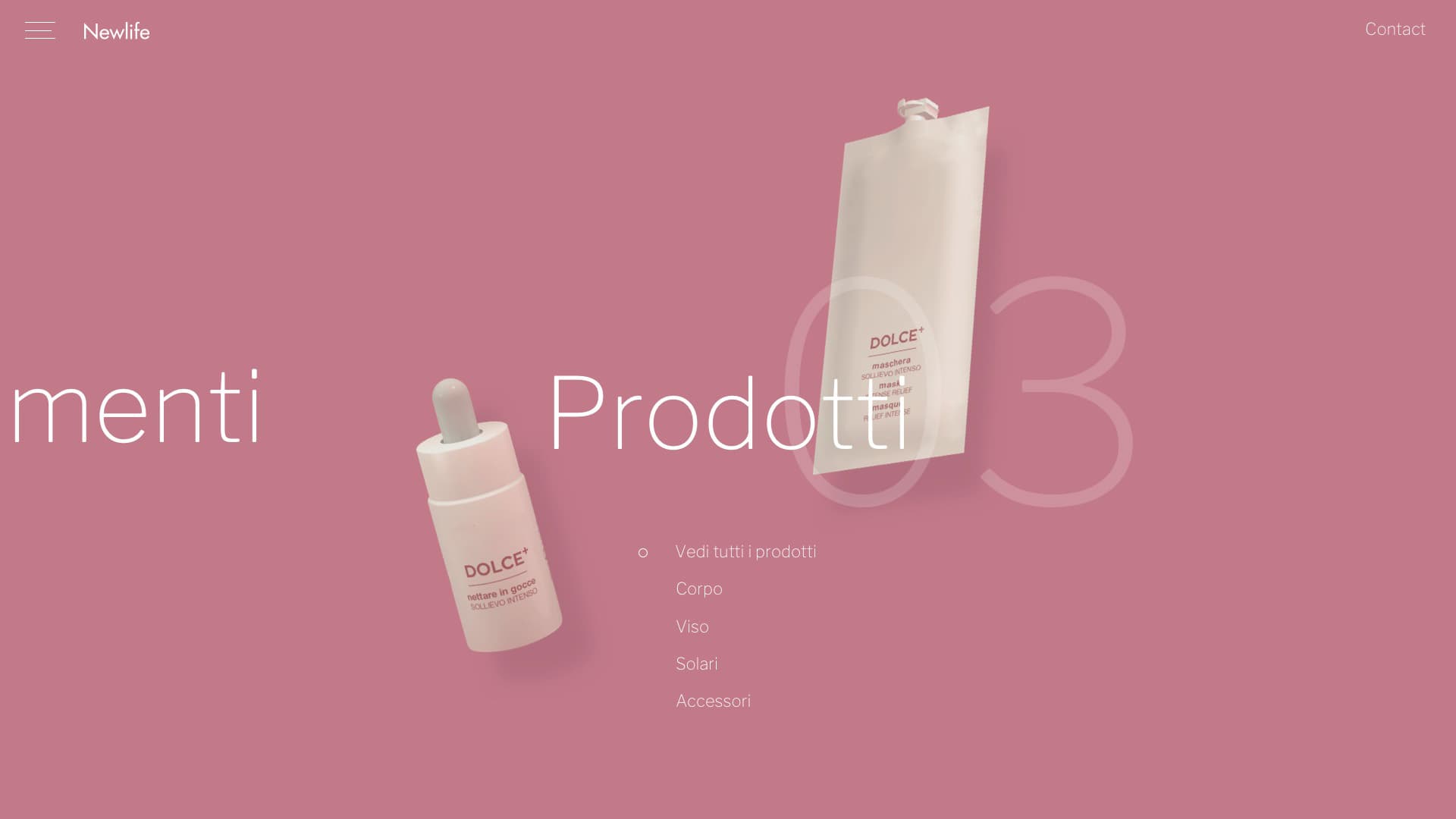 Newlife product page showing skincare packaging