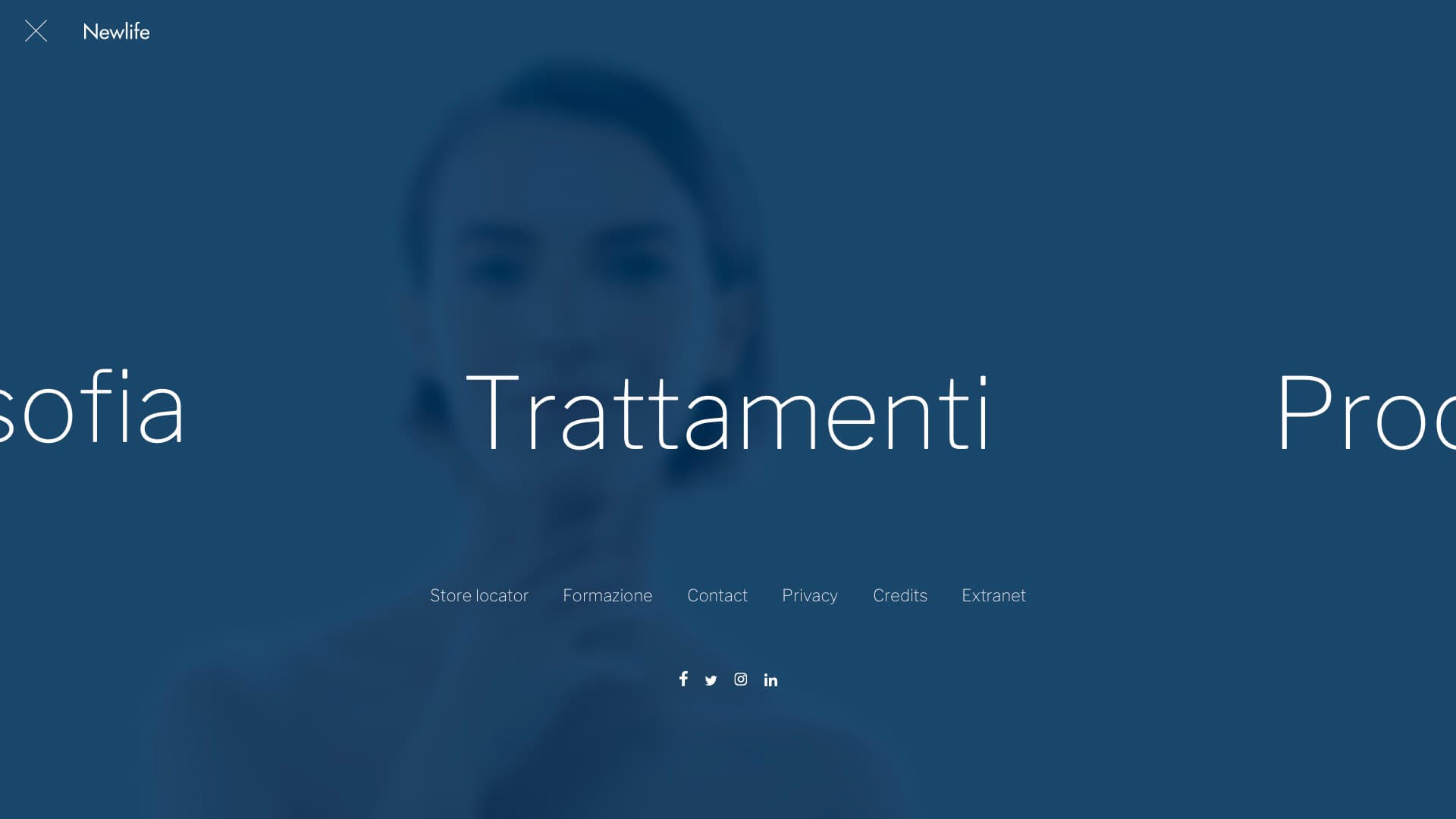 Newlife homepage with its navigation menu open